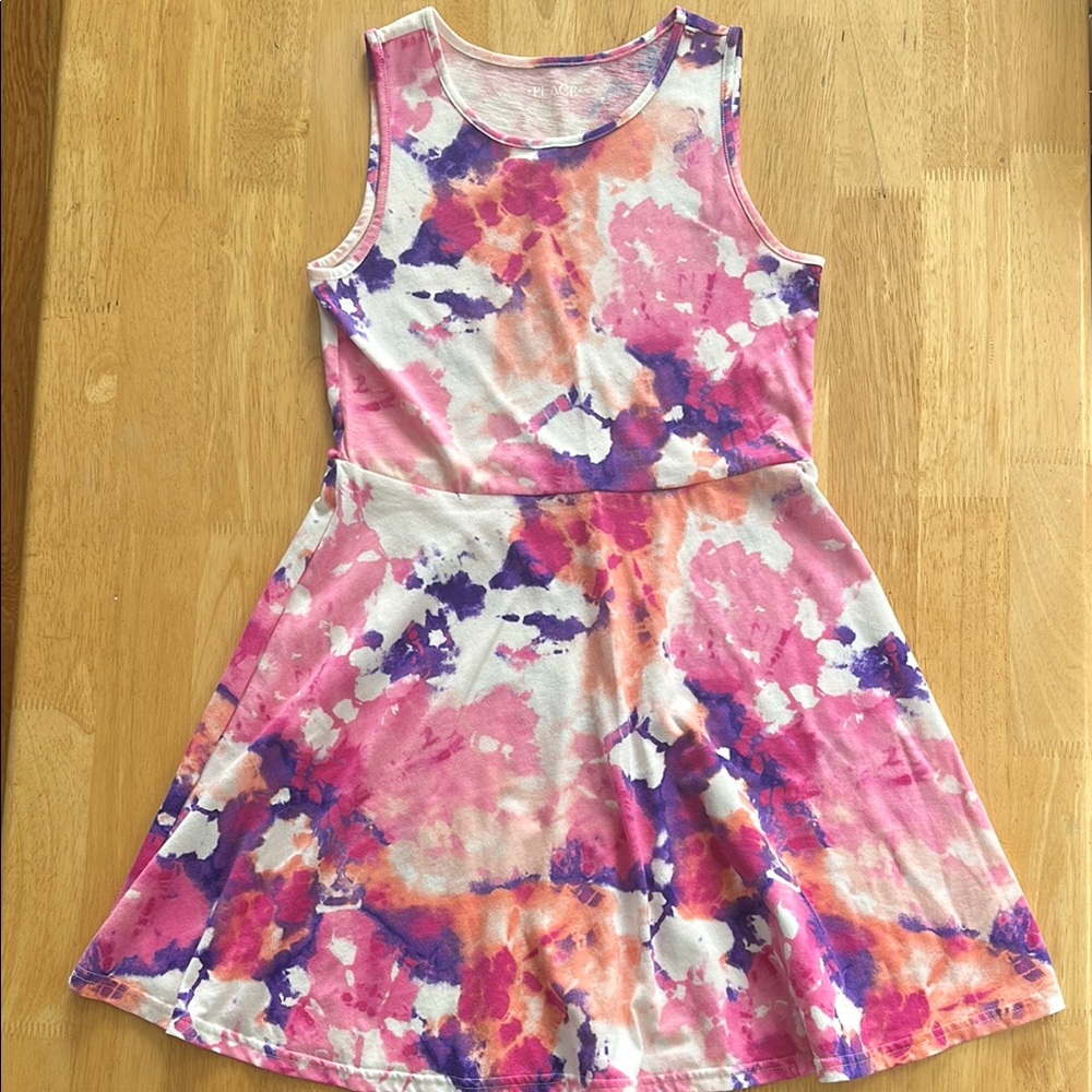 The Children's Place, Pink, Purple, Peach, White Tie-Dye Kids Dress, size 10/12